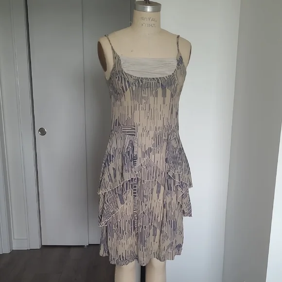 Chic Beige and Blue Strappy Mini Dress - Picture 1 of 6